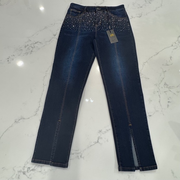 New Lucky‎ & Blessed Jeans Womens 12 Rhinestone Dark Wash Slit Hem Western - Picture 1 of 9
